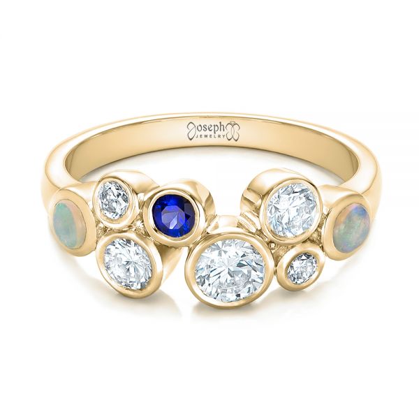 14k Yellow Gold 14k Yellow Gold Custom Blue Sapphire Opal And Diamond Ring - Flat View - 102075