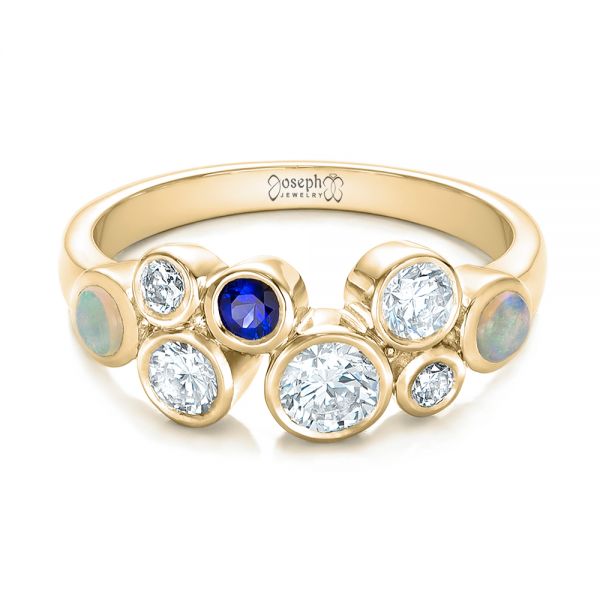 18k Yellow Gold 18k Yellow Gold Custom Blue Sapphire Opal And Diamond Ring - Flat View -  102075