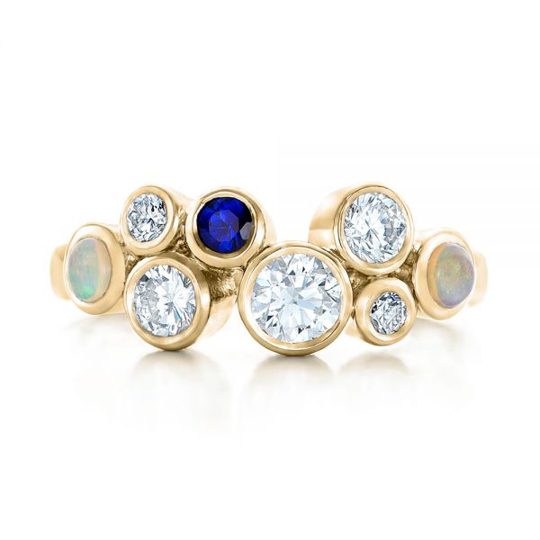 18k Yellow Gold 18k Yellow Gold Custom Blue Sapphire Opal And Diamond Ring - Top View -  102075