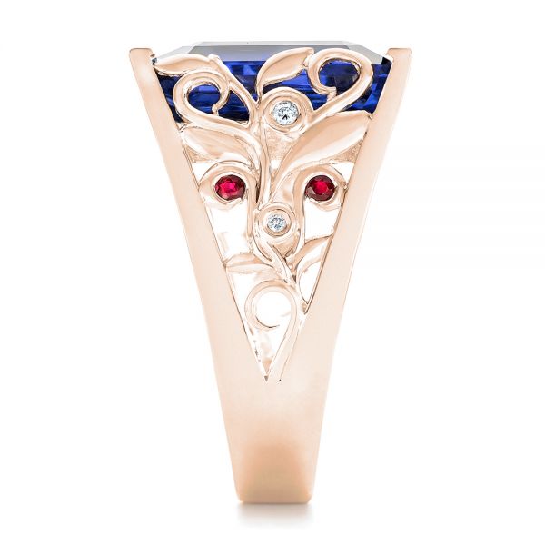 18k Rose Gold 18k Rose Gold Custom Blue Sapphire Ruby And Diamond Fashion Ring - Side View -  102596