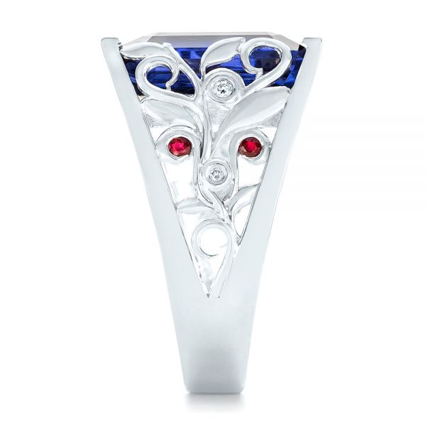 14k White Gold Custom Blue Sapphire Ruby And Diamond Fashion Ring - Side View -  102596