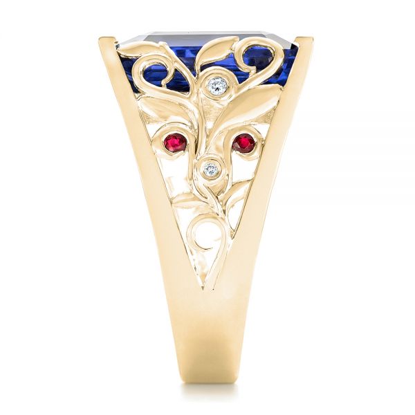 14k Yellow Gold 14k Yellow Gold Custom Blue Sapphire Ruby And Diamond Fashion Ring - Side View -  102596