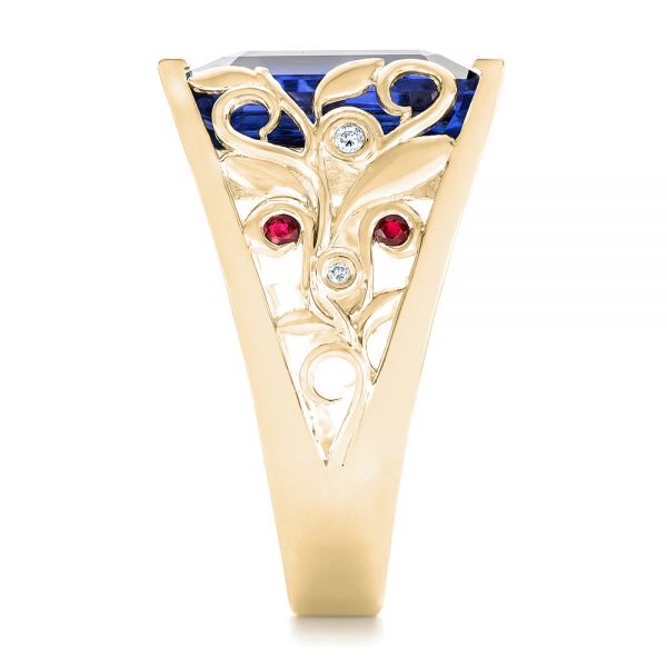 18k Yellow Gold 18k Yellow Gold Custom Blue Sapphire Ruby And Diamond Fashion Ring - Side View -  102596