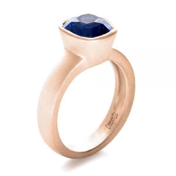 18k Rose Gold 18k Rose Gold Custom Blue Sapphire Solitaire Ring - Three-Quarter View -  1266