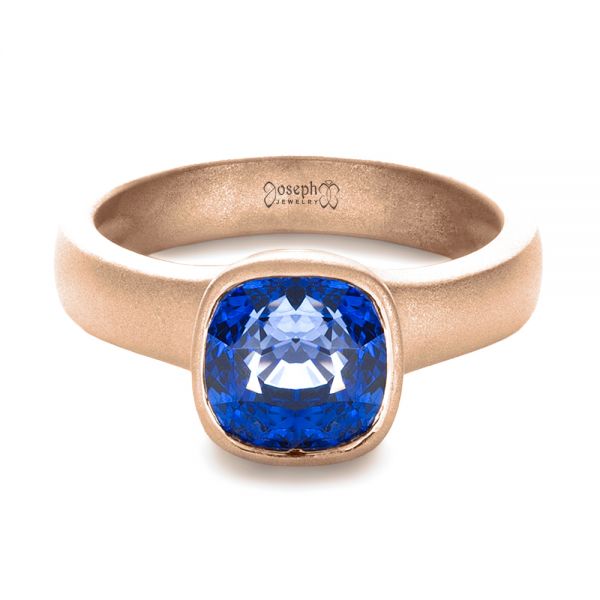 14k Rose Gold 14k Rose Gold Custom Blue Sapphire Solitaire Ring - Flat View -  1266