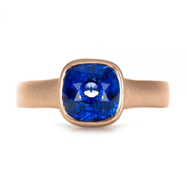 18k Rose Gold 18k Rose Gold Custom Blue Sapphire Solitaire Ring - Top View -  1266