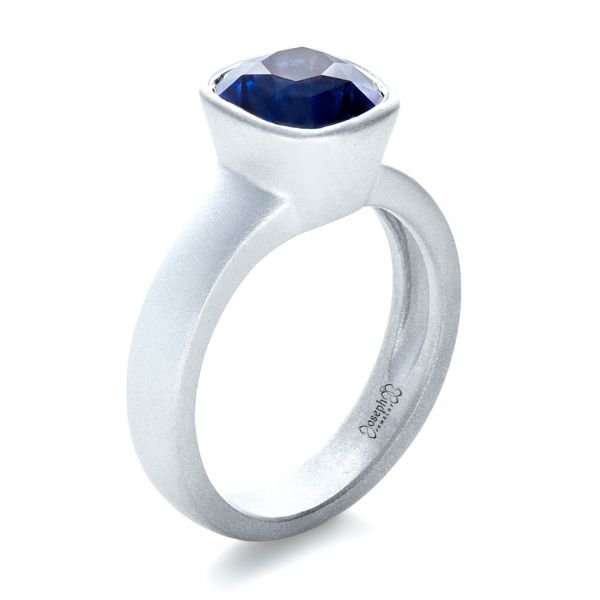 18k White Gold 18k White Gold Custom Blue Sapphire Solitaire Ring - Three-Quarter View -  1266