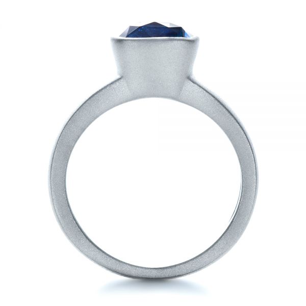 14k White Gold Custom Blue Sapphire Solitaire Ring - Front View -  1266