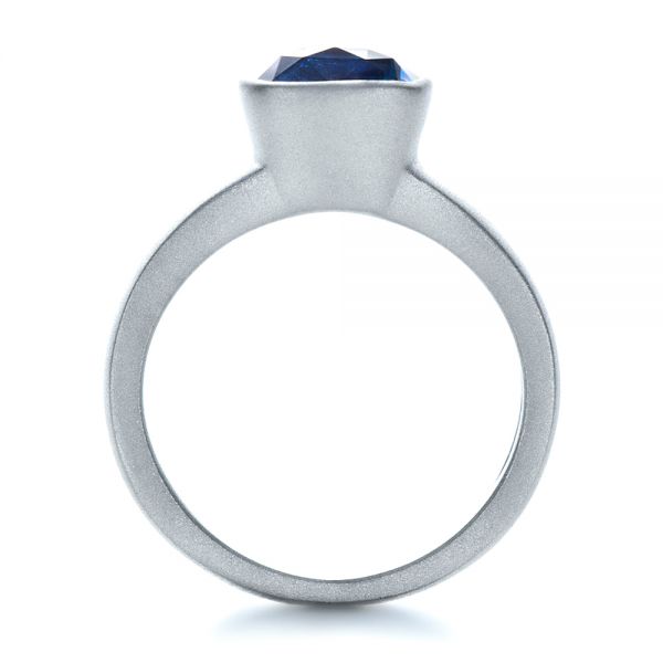 14k White Gold Custom Blue Sapphire Solitaire Ring - Front View - 1266