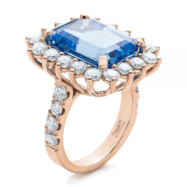 18k Rose Gold 18k Rose Gold Custom Blue Spinel And Diamond Ring - Three-Quarter View -  102126