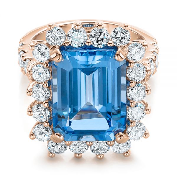 18k Rose Gold 18k Rose Gold Custom Blue Spinel And Diamond Ring - Flat View -  102126