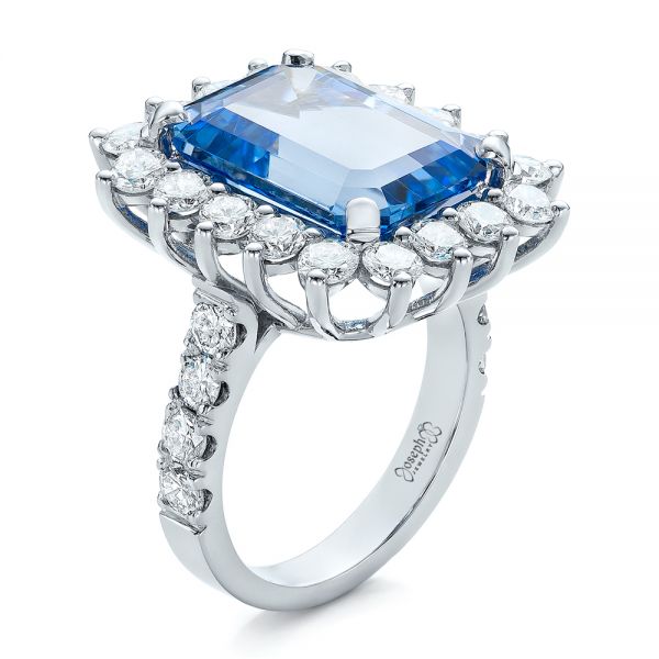 14k White Gold Custom Blue Spinel And Diamond Ring - Three-Quarter View -  102126