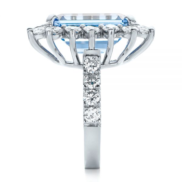 14k White Gold Custom Blue Spinel And Diamond Ring - Side View -  102126