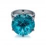  14K Gold Custom Blue Topaz And Black Diamond Fashion Ring - Flat View -  101530 - Thumbnail