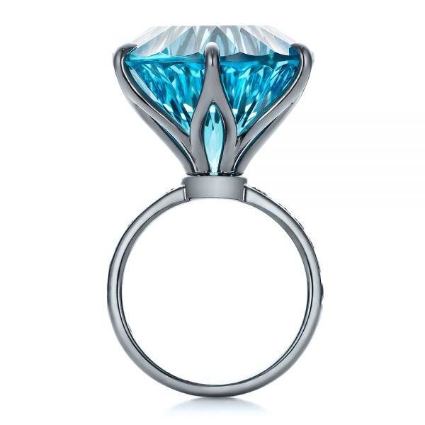  Platinum Platinum Custom Blue Topaz And Black Diamond Fashion Ring - Front View -  101530