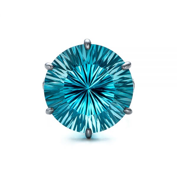  14K Gold Custom Blue Topaz And Black Diamond Fashion Ring - Top View -  101530