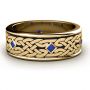 18k Yellow Gold 18k Yellow Gold Custom Celtic Knot And Blue Sapphire Unisex Ring - Three-Quarter View -  1020 - Thumbnail