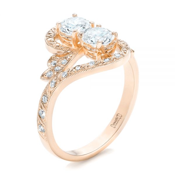 18k Rose Gold 18k Rose Gold Custom Diamond Arts And Crafts Style Fashion Ring - Three-Quarter View -  102478