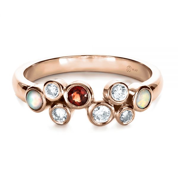 18k Rose Gold 18k Rose Gold Custom Diamond And Opal Ring - Flat View - 1157
