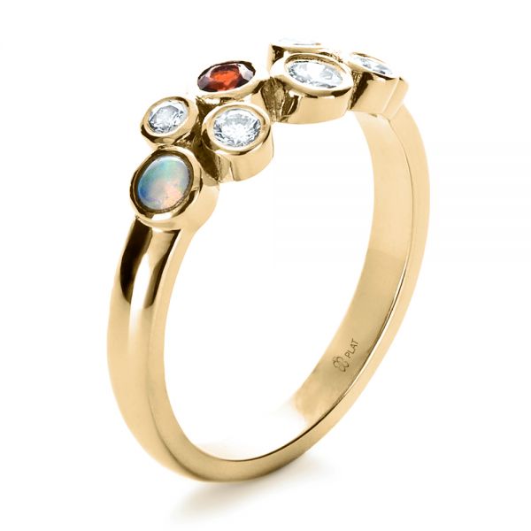 18k Yellow Gold 18k Yellow Gold Custom Diamond And Opal Ring - Three-Quarter View -  1157