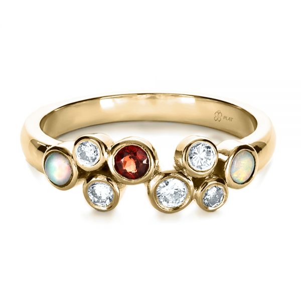 14k Yellow Gold 14k Yellow Gold Custom Diamond And Opal Ring - Flat View - 1157