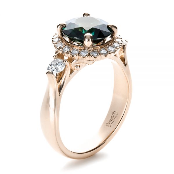 18k Rose Gold 18k Rose Gold Custom Emerald And Diamond Fashion Ring - Three-Quarter View -  1391