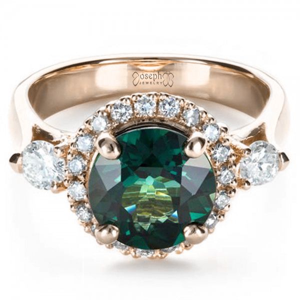 18k Rose Gold 18k Rose Gold Custom Emerald And Diamond Fashion Ring - Flat View -  1391