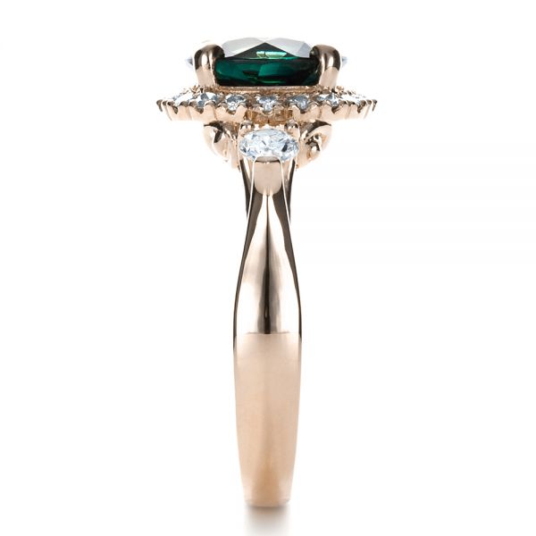 14k Rose Gold 14k Rose Gold Custom Emerald And Diamond Fashion Ring - Side View -  1391
