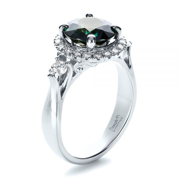 18k White Gold 18k White Gold Custom Emerald And Diamond Fashion Ring - Three-Quarter View -  1391