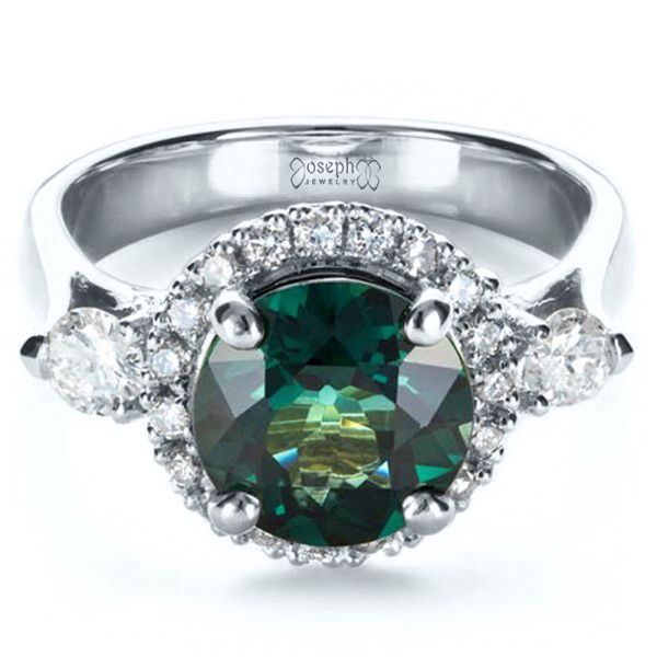 14k White Gold 14k White Gold Custom Emerald And Diamond Fashion Ring - Flat View -  1391