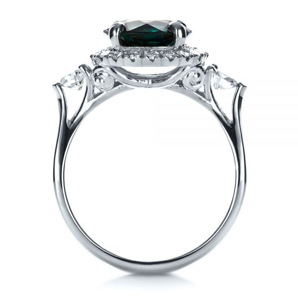 18k White Gold 18k White Gold Custom Emerald And Diamond Fashion Ring - Front View -  1391
