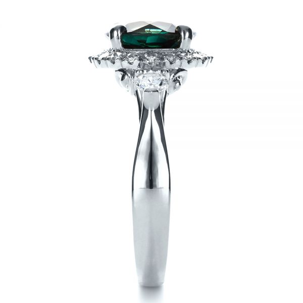 18k White Gold 18k White Gold Custom Emerald And Diamond Fashion Ring - Side View -  1391