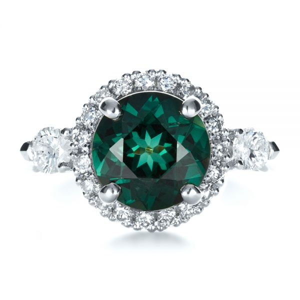14k White Gold 14k White Gold Custom Emerald And Diamond Fashion Ring - Top View -  1391