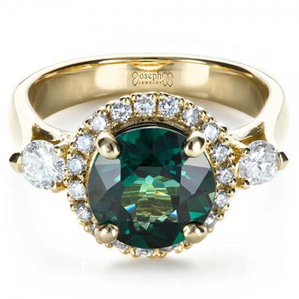 14k Yellow Gold Custom Emerald And Diamond Fashion Ring - Flat View -  1391