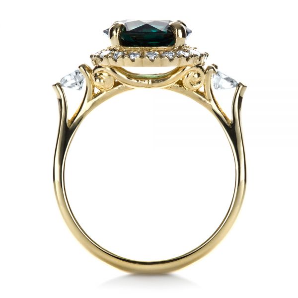 14k Yellow Gold Custom Emerald And Diamond Fashion Ring - Front View -  1391