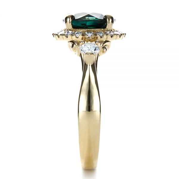 14k Yellow Gold Custom Emerald And Diamond Fashion Ring - Side View -  1391