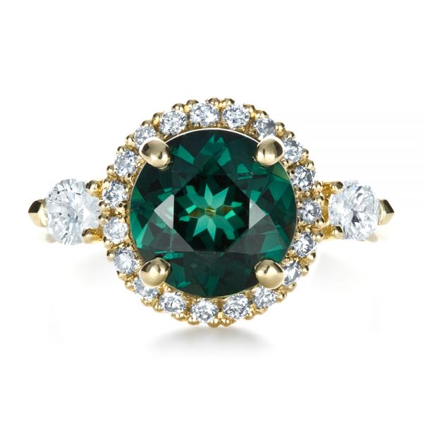 14k Yellow Gold Custom Emerald And Diamond Fashion Ring - Top View -  1391