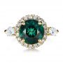 14k Yellow Gold Custom Emerald And Diamond Fashion Ring - Top View -  1391 - Thumbnail