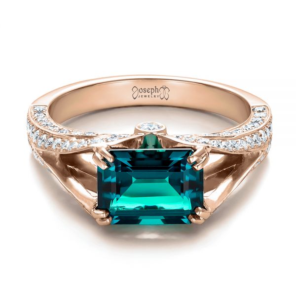 18k Rose Gold 18k Rose Gold Custom Emerald And Diamond Ring - Flat View -  100653