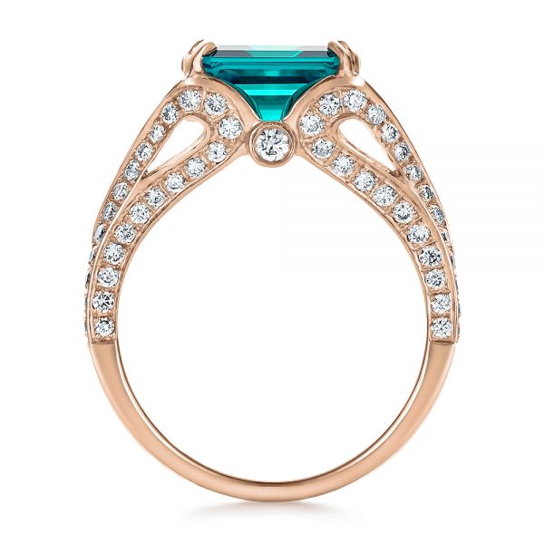 18k Rose Gold 18k Rose Gold Custom Emerald And Diamond Ring - Front View -  100653