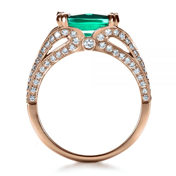 18k Rose Gold 18k Rose Gold Custom Emerald And Diamond Ring - Front View -  1201