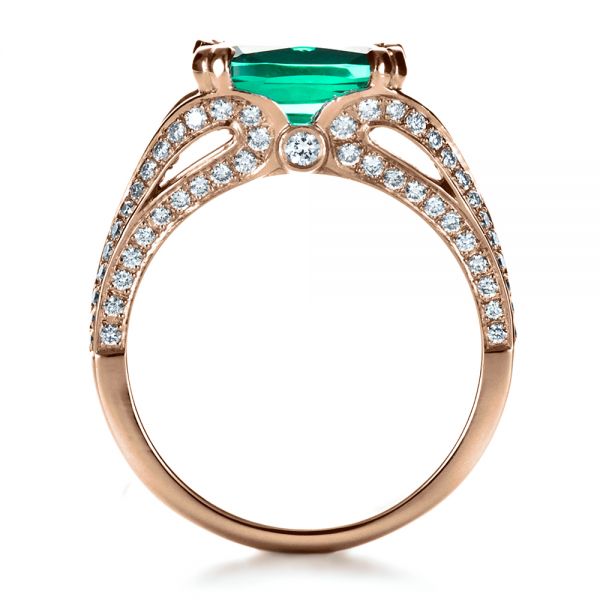 14k Rose Gold 14k Rose Gold Custom Emerald And Diamond Ring - Front View - 1201