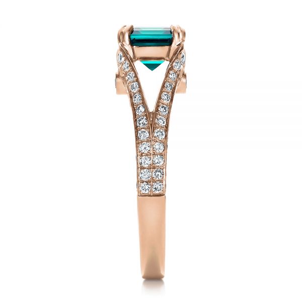 14k Rose Gold 14k Rose Gold Custom Emerald And Diamond Ring - Side View - 100653
