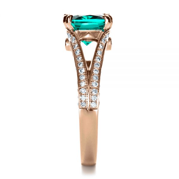 18k Rose Gold 18k Rose Gold Custom Emerald And Diamond Ring - Side View -  1201