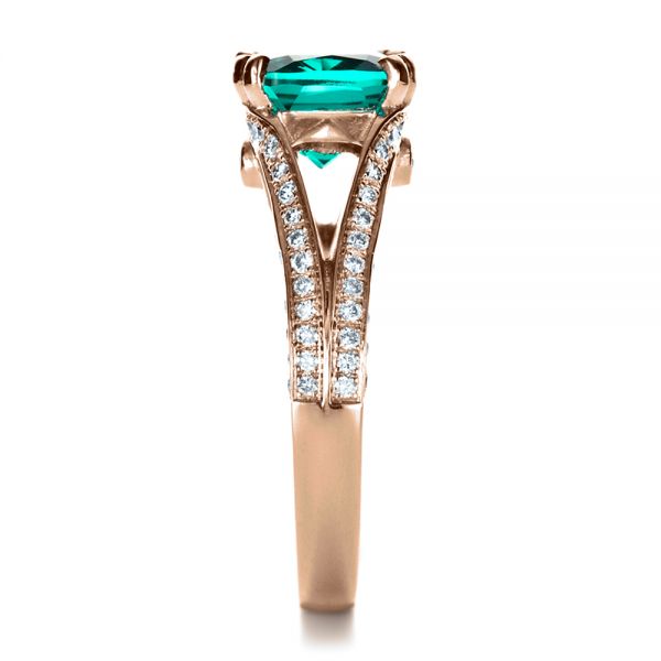 14k Rose Gold 14k Rose Gold Custom Emerald And Diamond Ring - Side View - 1201