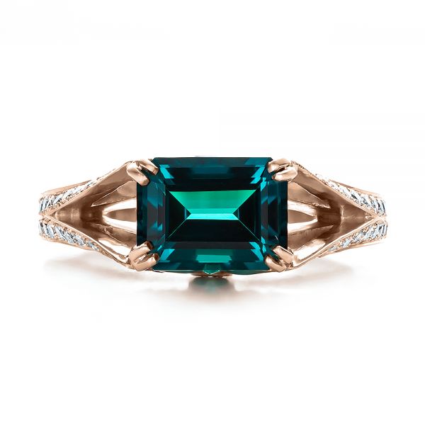 14k Rose Gold 14k Rose Gold Custom Emerald And Diamond Ring - Top View - 100653