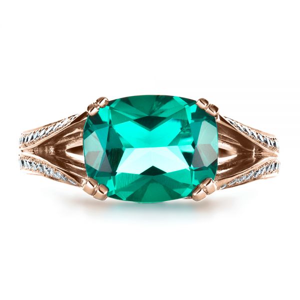 14k Rose Gold 14k Rose Gold Custom Emerald And Diamond Ring - Top View -  1201