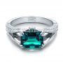 18k White Gold 18k White Gold Custom Emerald And Diamond Ring - Flat View -  100653 - Thumbnail