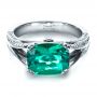  Platinum Platinum Custom Emerald And Diamond Ring - Flat View -  1201 - Thumbnail