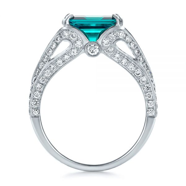 18k White Gold 18k White Gold Custom Emerald And Diamond Ring - Front View -  100653